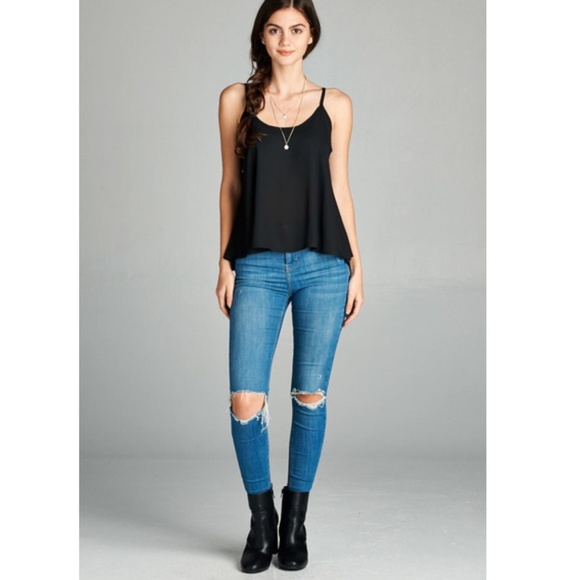 NWT Double Scoop Neck Swing Cami Top, Black - Picture 3 of 4